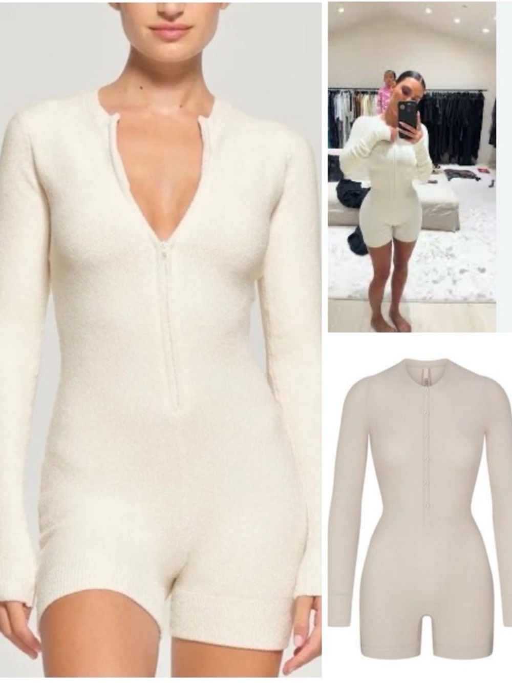Skims cozy knit half zip romper